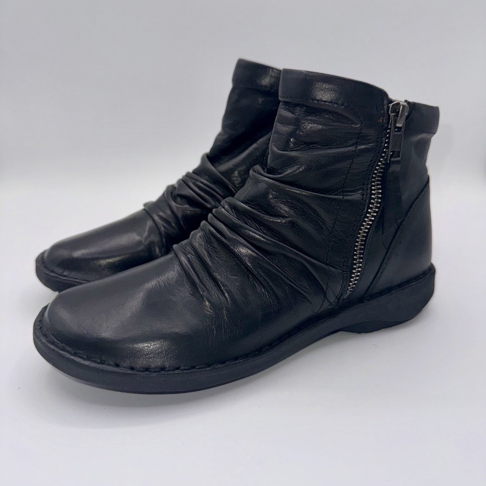 Miz Mooz Pleasant Ruched Ankle Boots Women's Size 6 EU 36 Black Leather